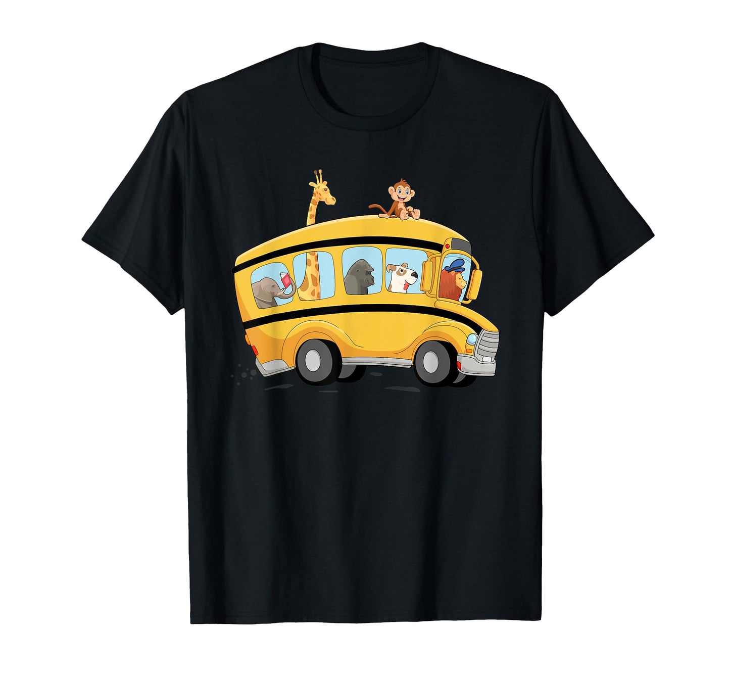 lion,Dog and Monkey in a School Bus Funny Men Women Kids T-Shirt