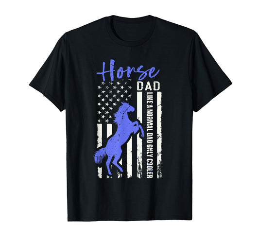 Funny Horse Dad American Flag Cool Equestrian Daddy Humor T-Shirt for Men