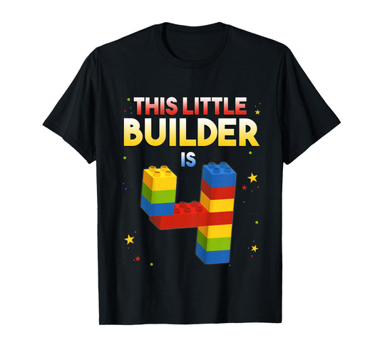 4 Years Old Builder Boy Girl Gift Building Blocks Birthday T-Shirt