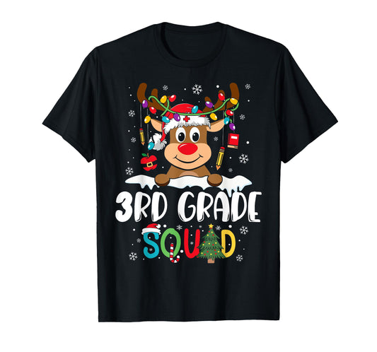 3rd Grade Teacher Squad Funny Reindeer Teacher Christmas T-Shirt