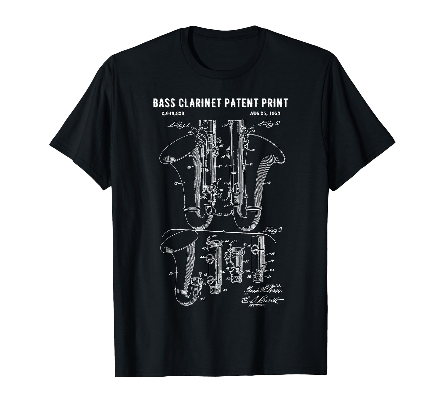 Bass Clarinet Patent Print 1953 - Vintage Patent Music Art T-Shirt