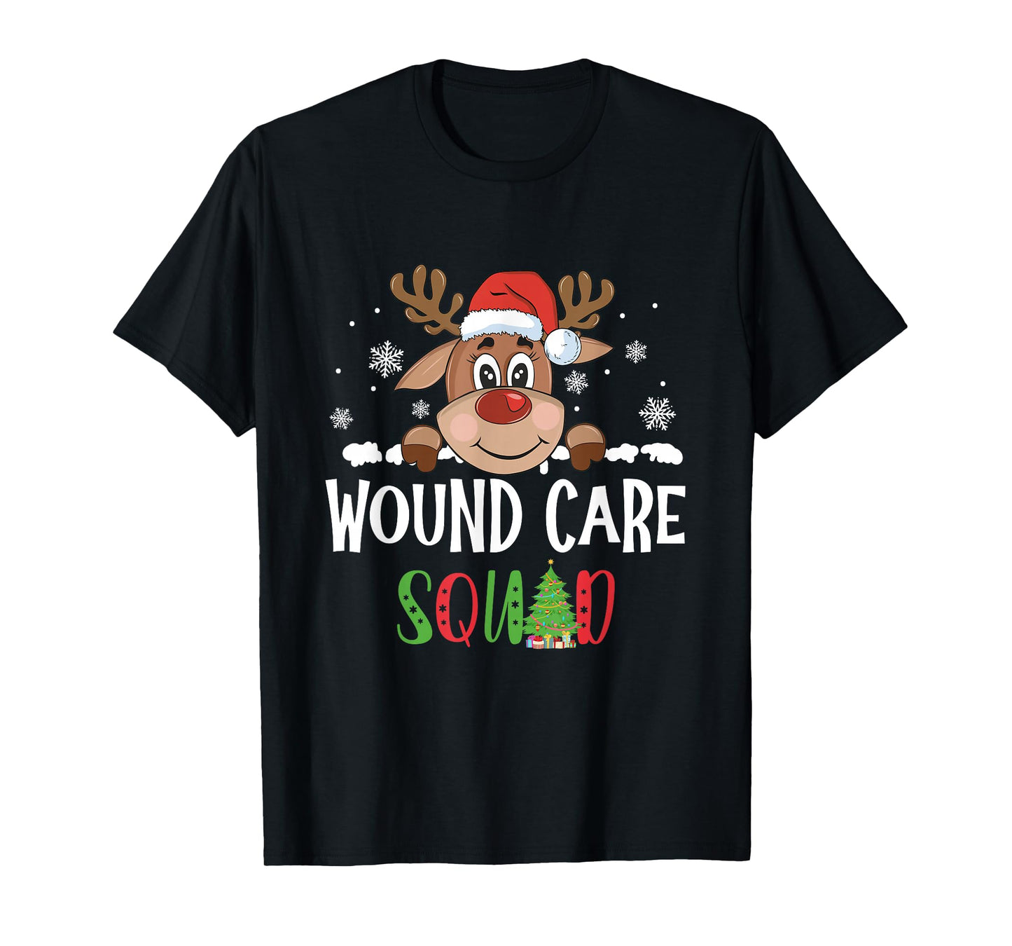Cute Reindeer Christmas Wound Care Squad Stethoscope Nurse T-Shirt