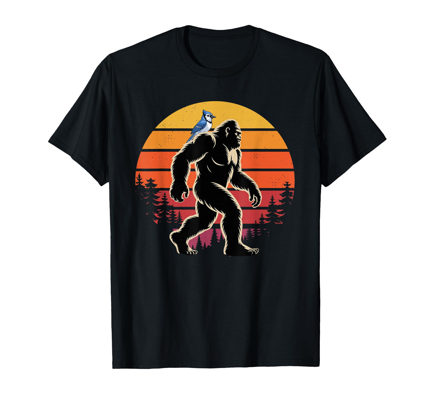 Blue Jay Bird Watching Sasquatch Bigfoot Vintage Retro Funny T-Shirt