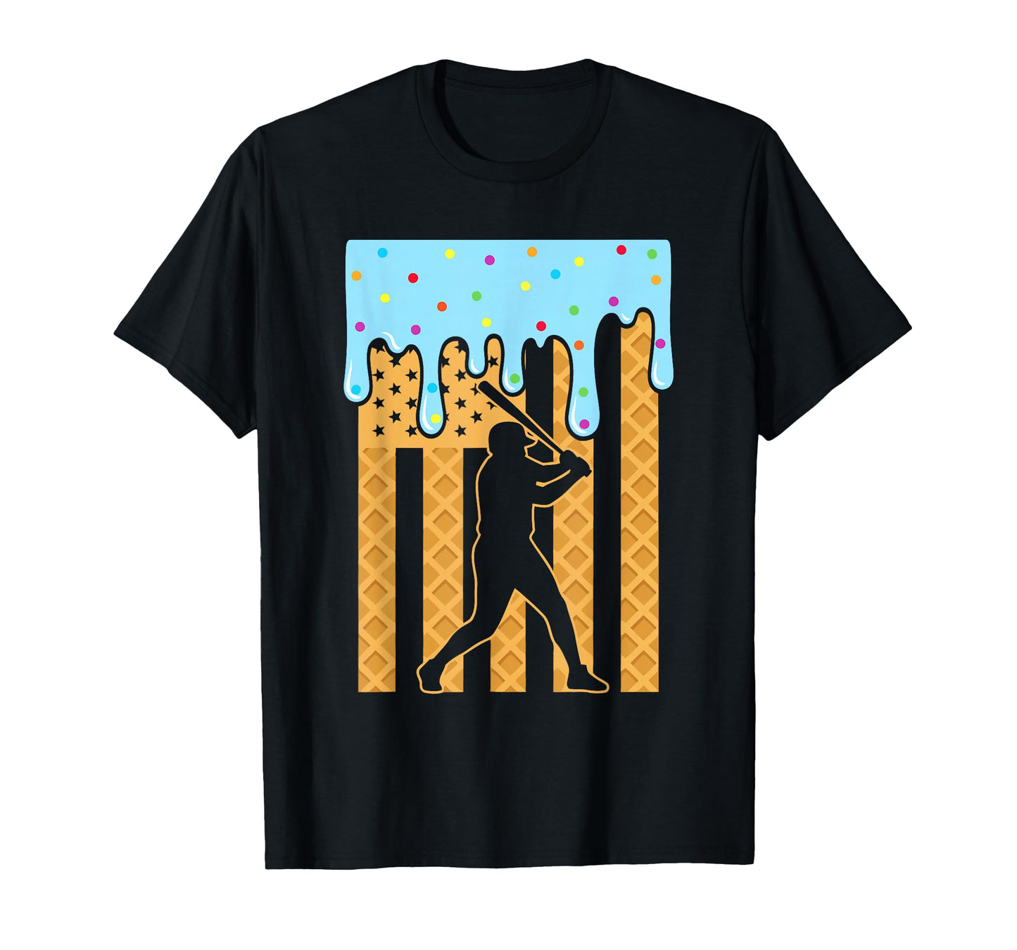 Baseball Drip Dripping Ice Cream Sport Player American Flag T-Shirt