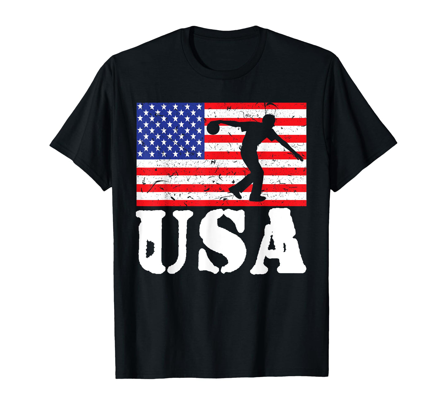 Distressed Bowling USA American Flag Vintage Bowler Player Women Girls Kids Men T-Shirt
