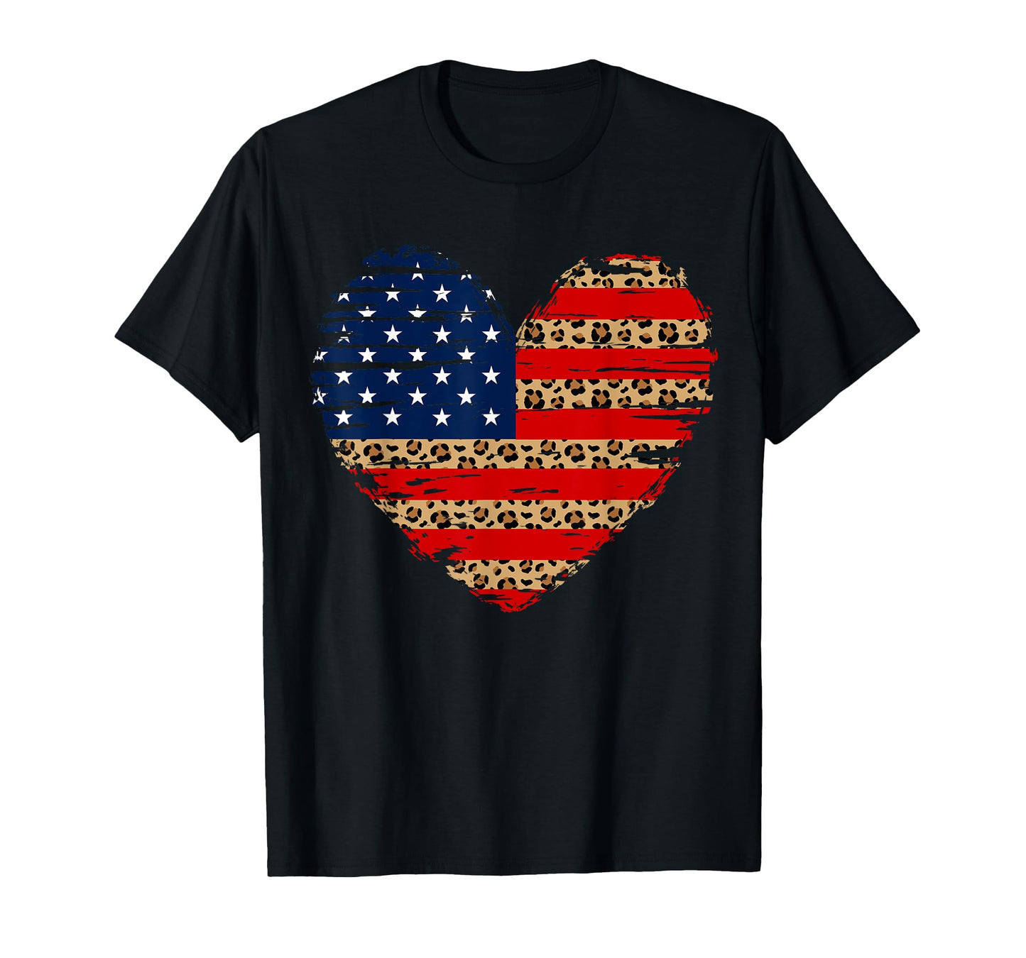 American Flag Heart 4th of July Leopard Print USA Patriotic T-Shirt