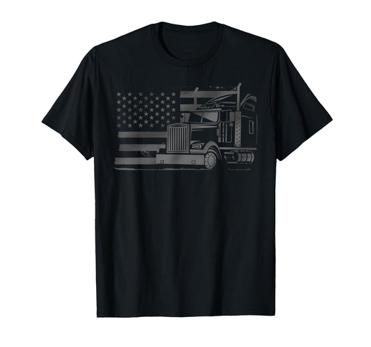 American Flag Semi Truck Driver 18 Wheeler Patriotic Trucker T-Shirt