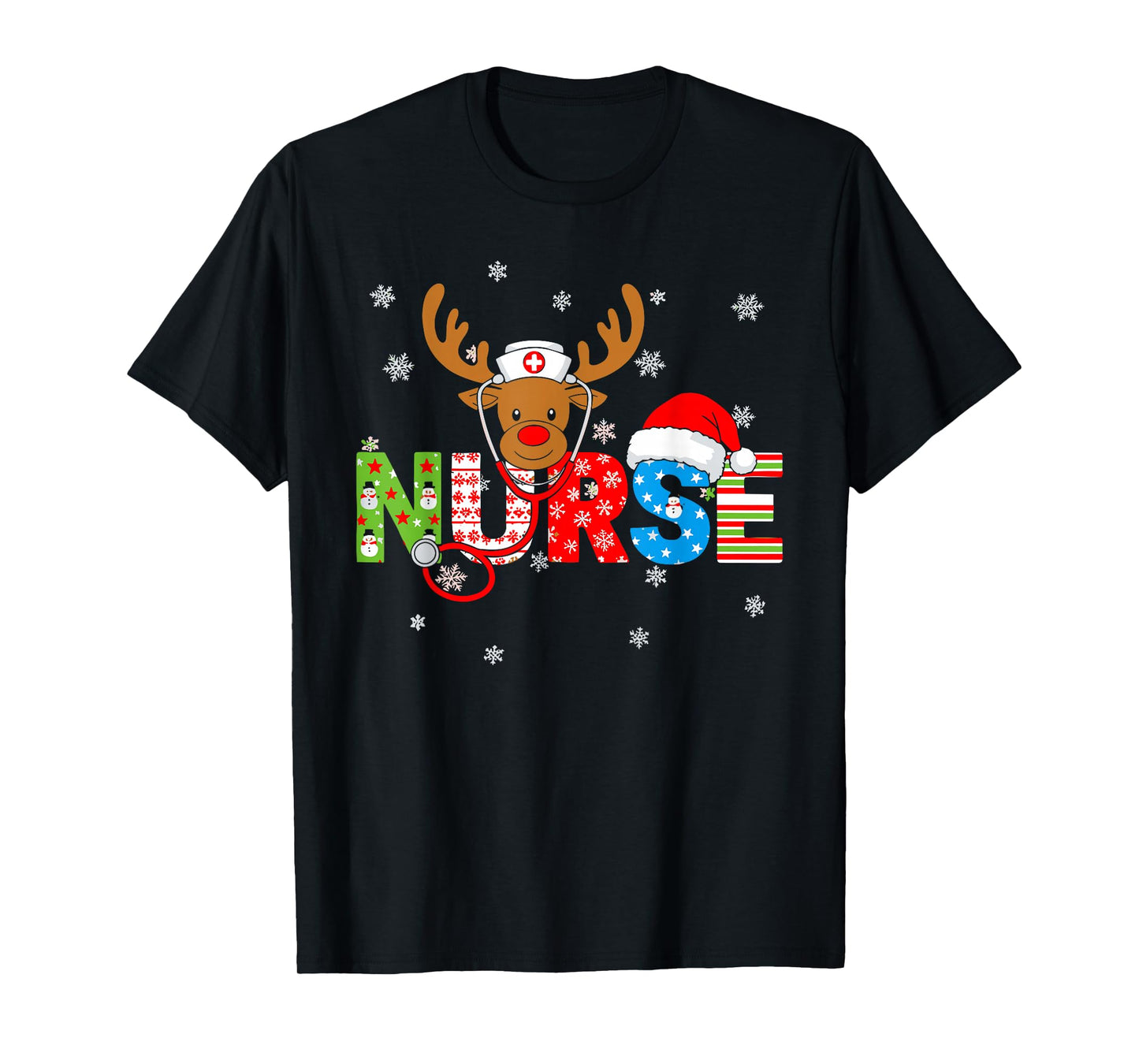 Christmas Nurse Stethoscope Santa Hat Reindeer Xmas T-Shirt