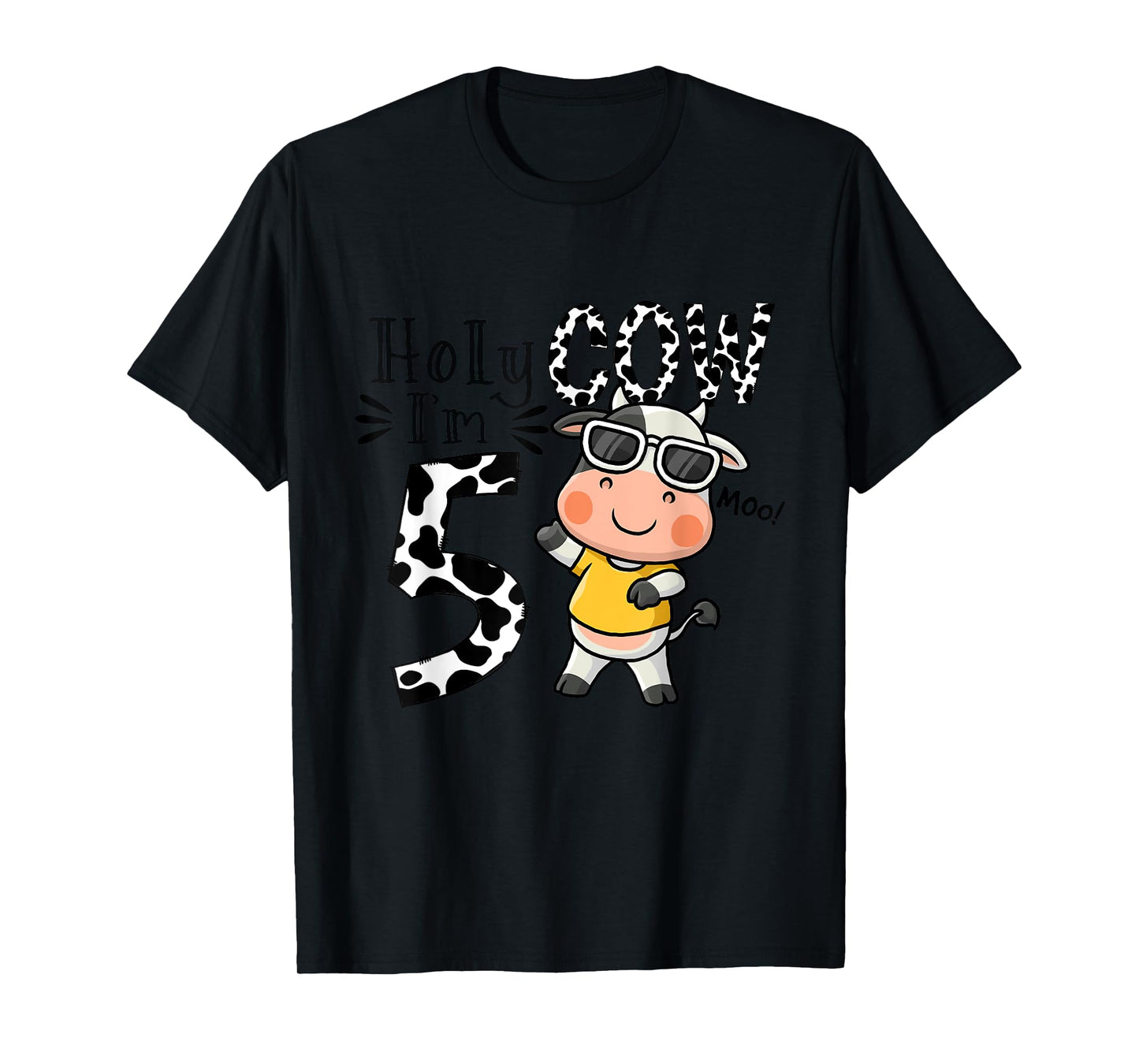 Cute 5th Cow Farm Animals Bday Holy Cow I'm 5 Birthday Boy T-Shirt