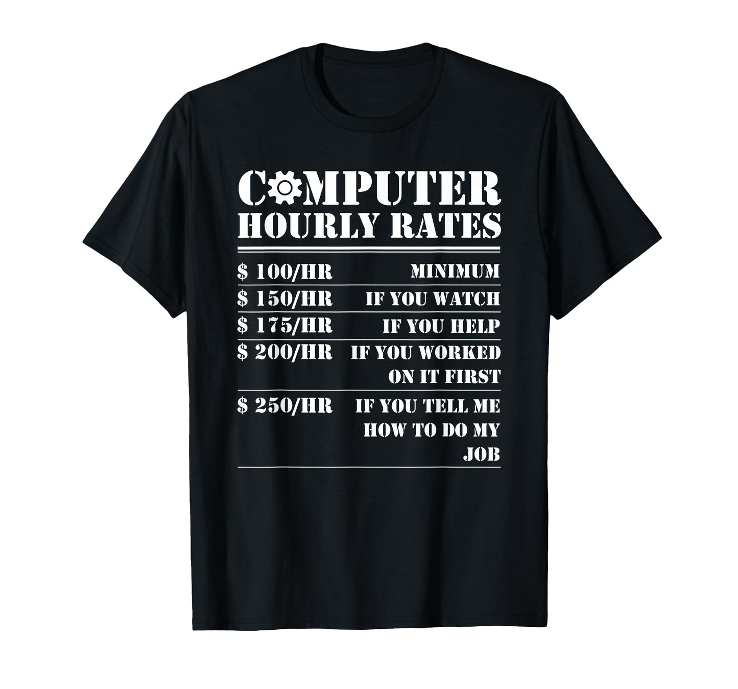 Computer Repair Hourly Rate Funny Tech Support Labor Gifts T-Shirt