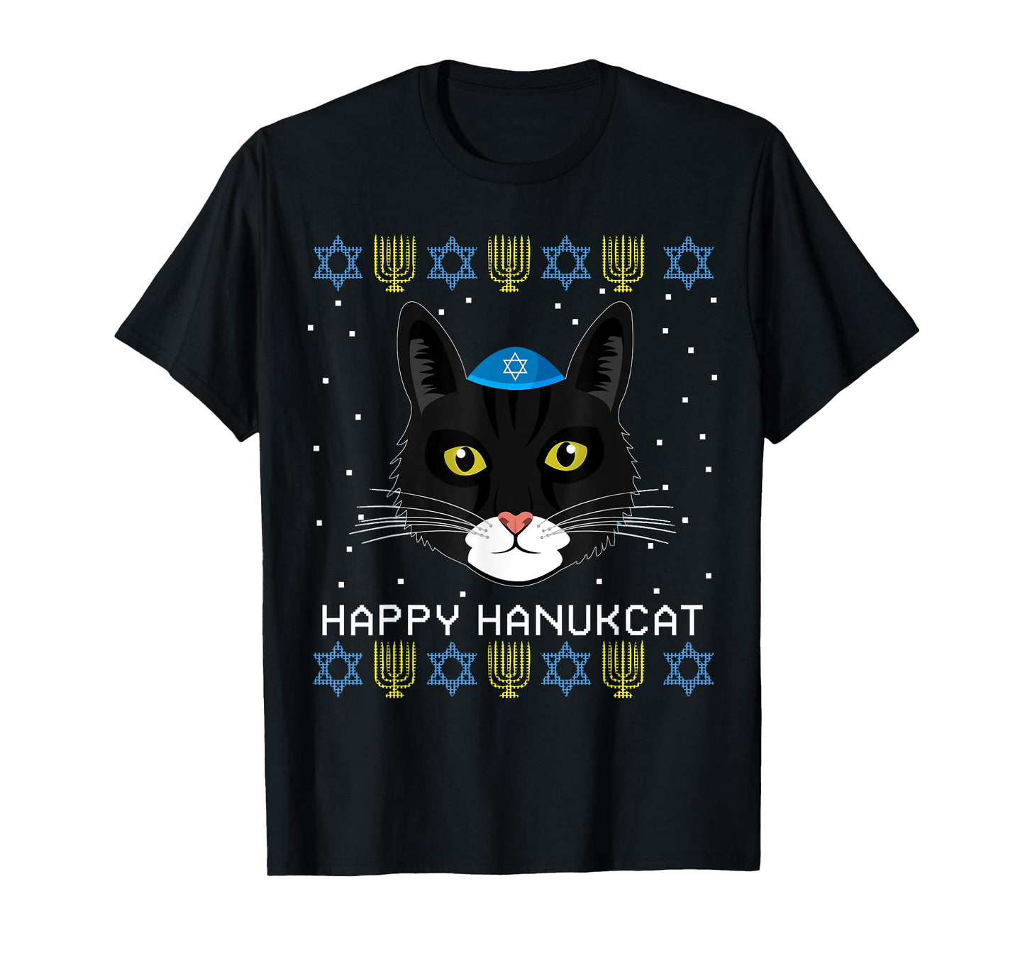 Happy Hanukcat Ugly Hanukkah Sweater Cat Chanukah Jewish T-Shirt for Men Women