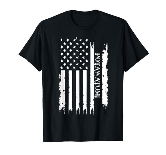 Potawatomi United States Distressed w US Flag T-Shirt