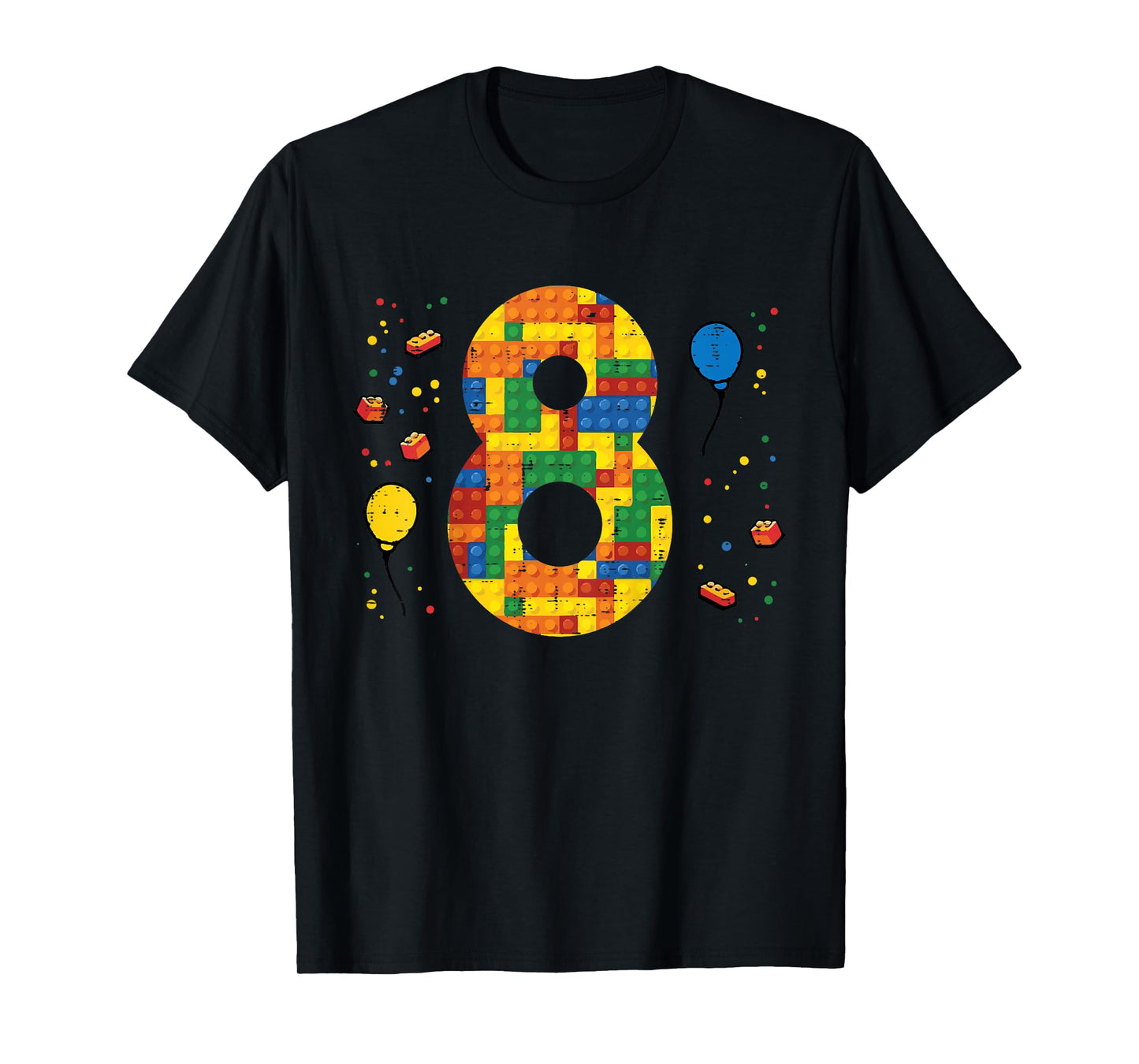 Kids 8th Birthday Blocks Building Bricks 8 Year Old Boys Kids T-Shirt