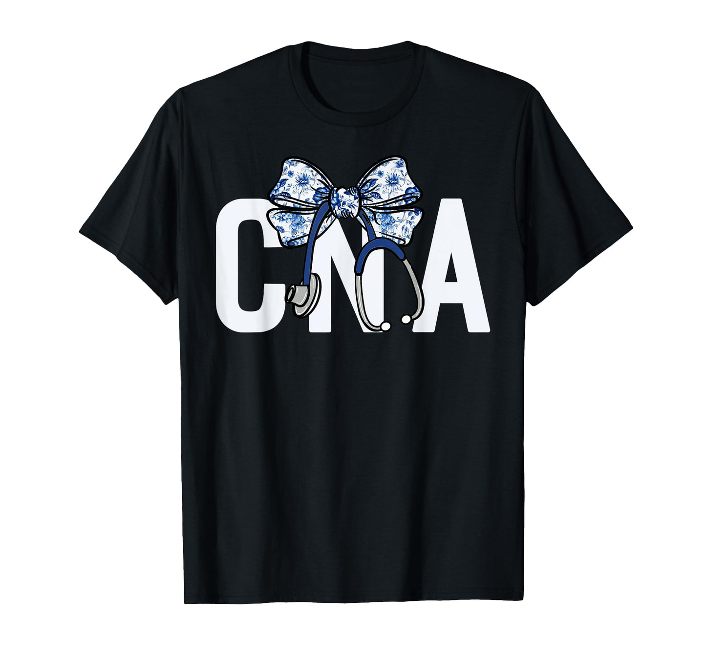 CNA Coquette Bow Nurse Stethoscope Nursing Floral Blue Women T-Shirt