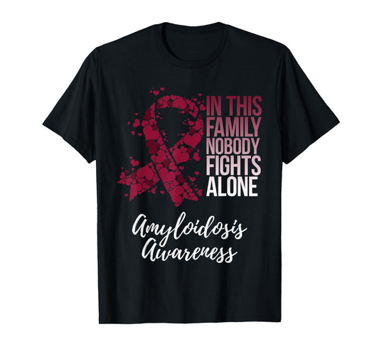 Amyloidosis Awareness Products Family Support Awareness T-Shirt - Unisex Adults - Black - Short Sleeve - Small - Classic Fit - Polyester