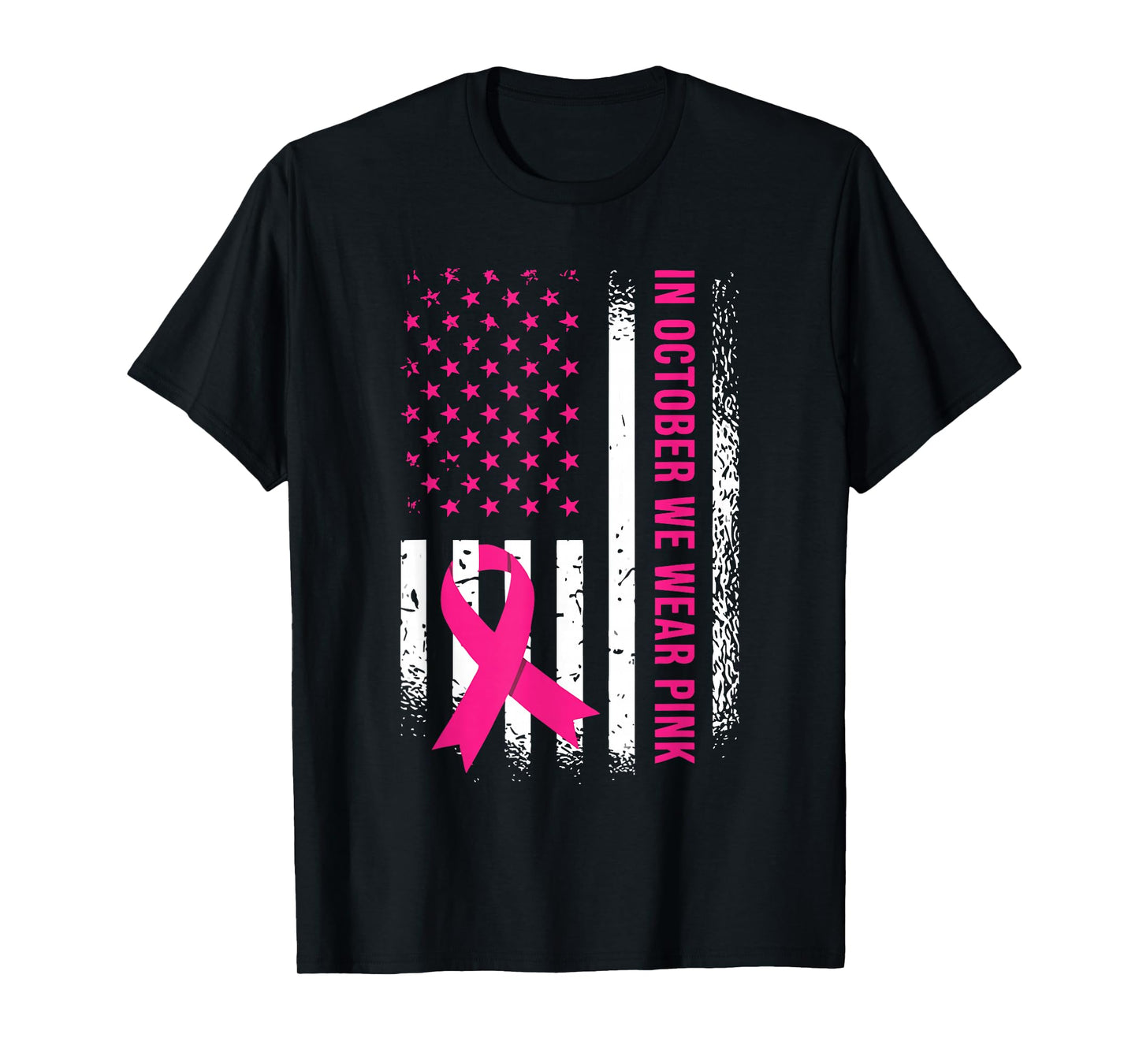 in October We Wear Pink American Flag T-Shirt