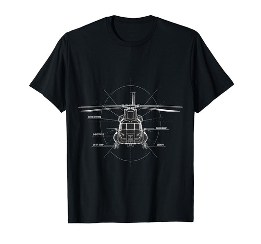 CH-47 Chinook Blueprint Diagram Helicopter T-Shirt
