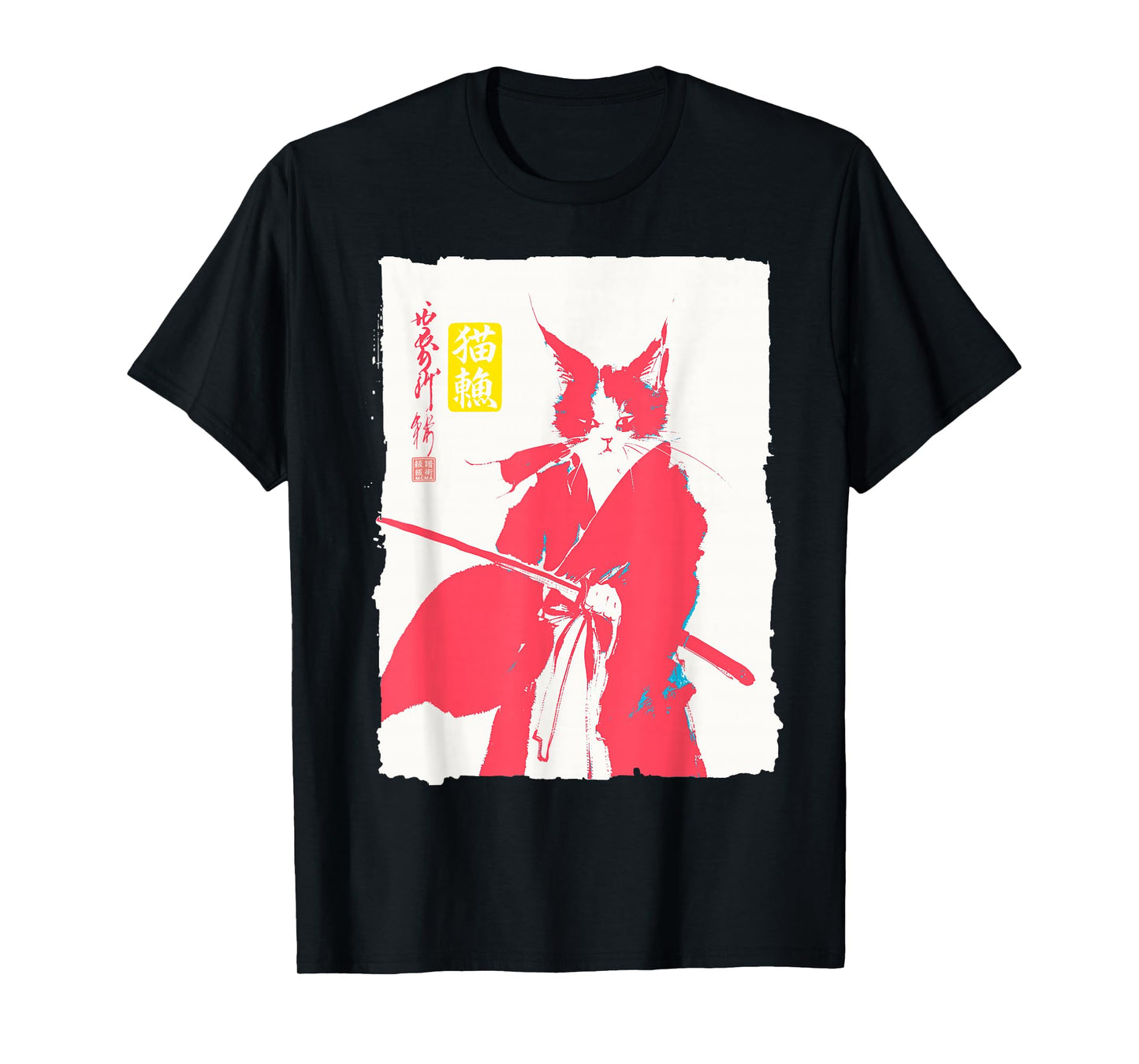 Samurai Cat Japanese Art Funny Anime Manga Graphic T-Shirt