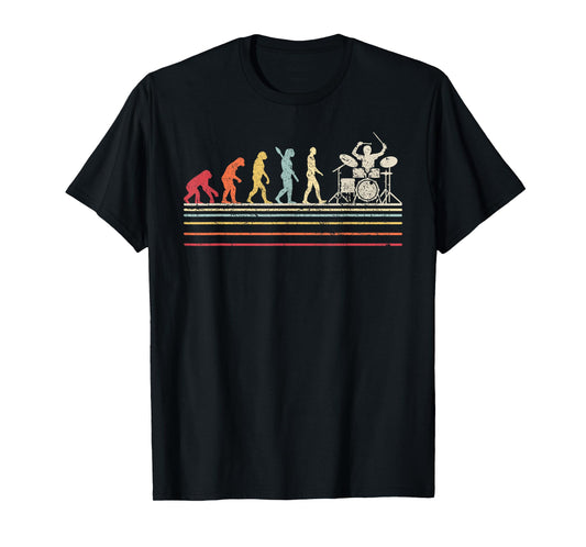 Funny Drummer T Shirt. Retro Vintage Evolution Of Man T-Shirt