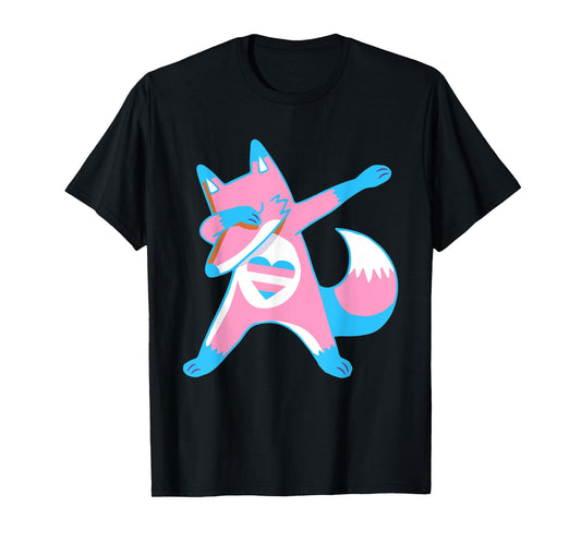 Dabbing Trans Pride Fox With Heart Transgender T-Shirt