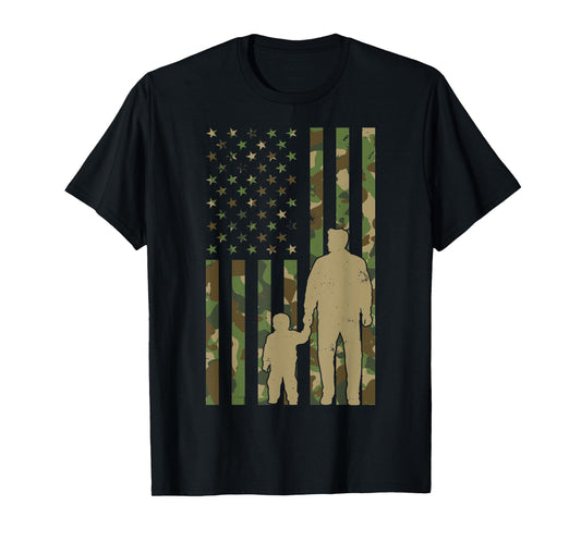 Dad and Son Camo American Flag Father's Day Daddy of a Boy T-Shirt