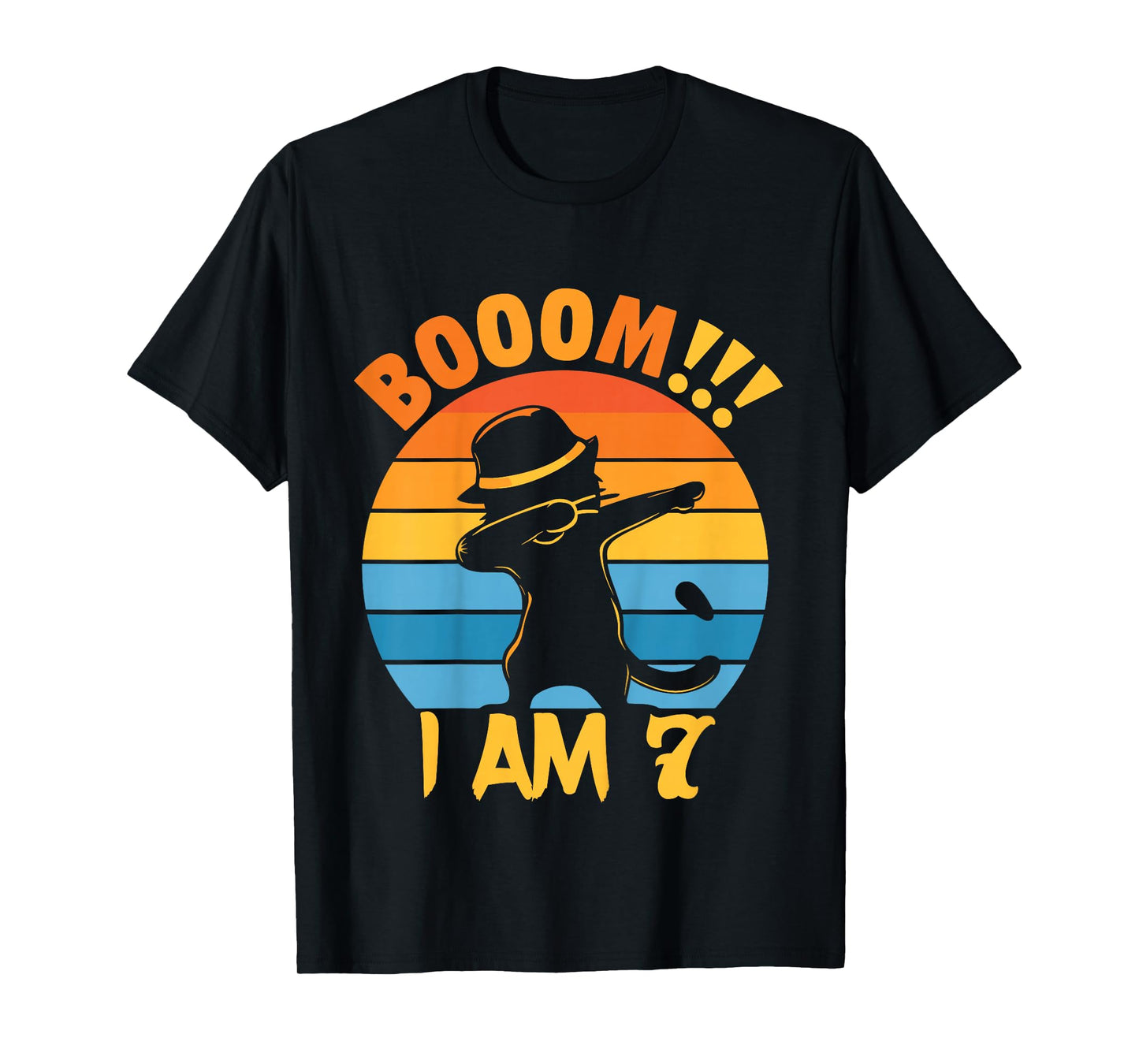Kids 7th Birthday Cat Dabbing 7 Year Old Birthday Boy Girl T-Shirt