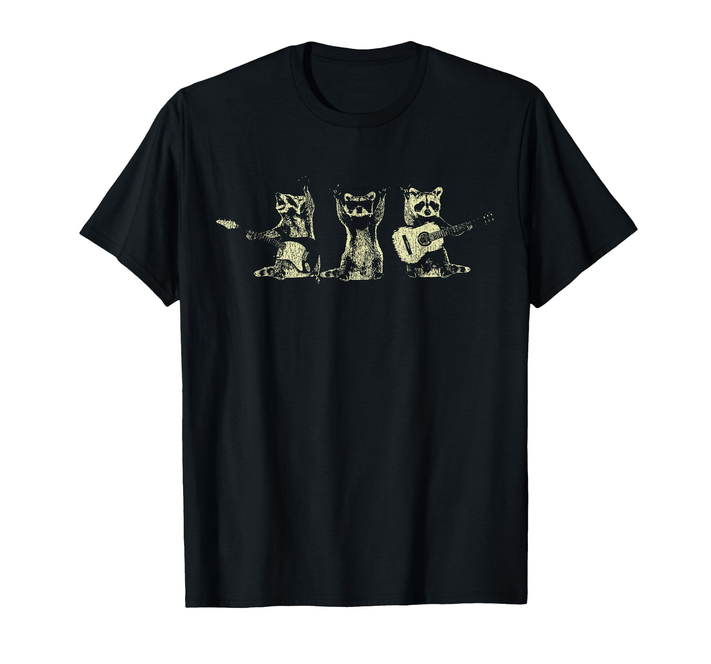 Funny Raccoon Music Band Electric Acoustic Guitar Racoons T-Shirt