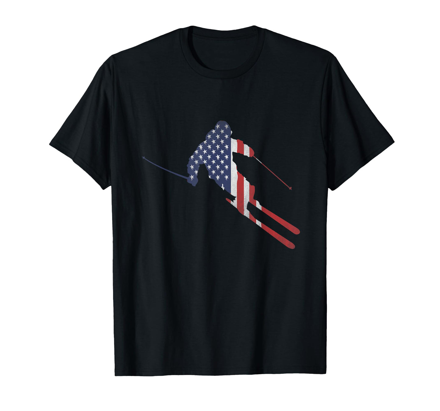 American Flag Skiing Outfit for US Skiers & Ski Run Winter T-Shirt for Women Kids Men