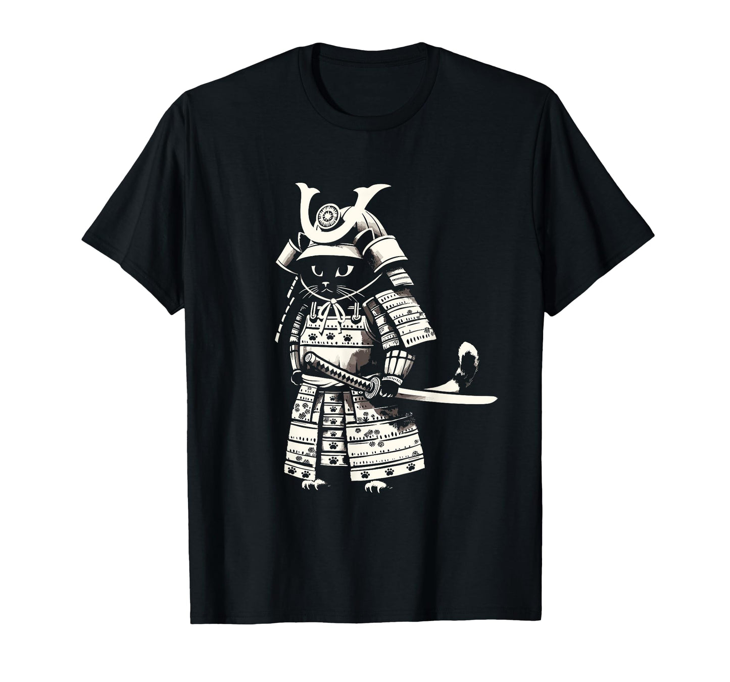 Kawaii Cat Anime Japanese Retro Samurai Novelty Funny Cat T-Shirt