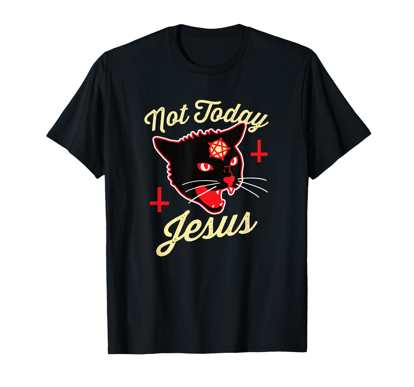 Not Today Jesus Hail Satan Satanic Cat Death Metal Halloween T-Shirt