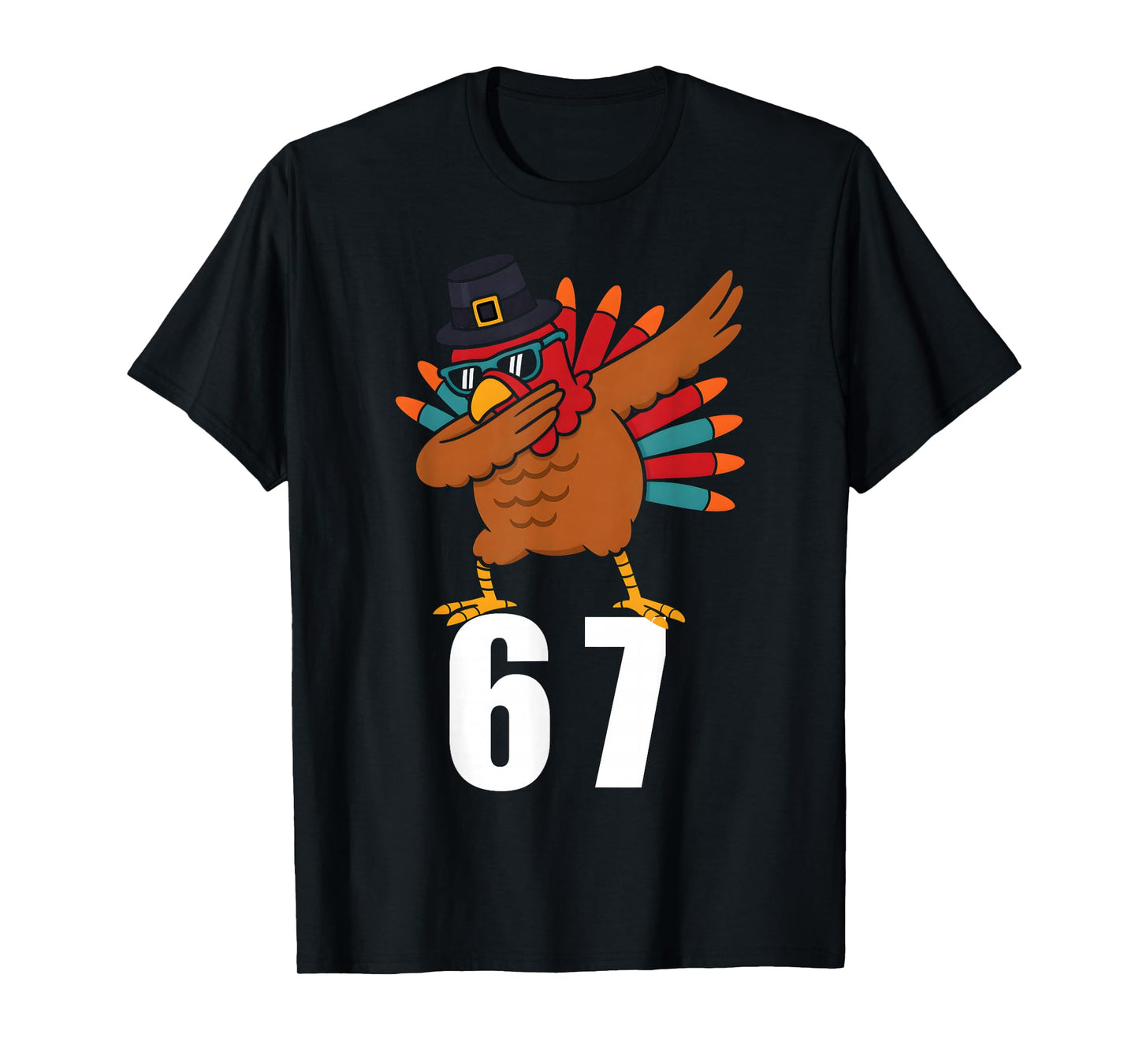 67 Thanksgiving Dabbing Turkey Boys Kids Six Seven Funny T-Shirt