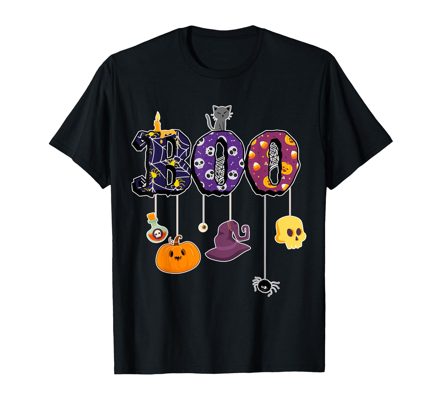 Boo Halloween Costume Spiders, Ghosts, Pumkin & Witch Hat T-Shirt