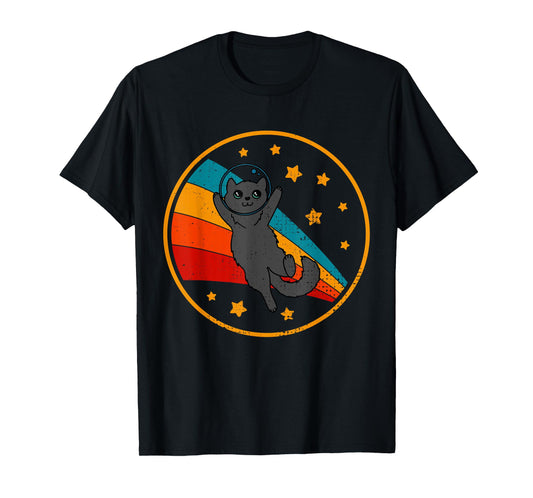 Cute Vintage Nebelung Cat Retro Space Cat Men Women Kids T-Shirt