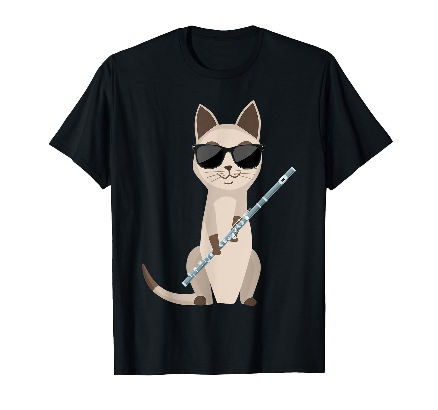 Funny Cat Wearing Sunglasses Playing Flute Flutist Cat T-Shirt for Men Women Girls Kids