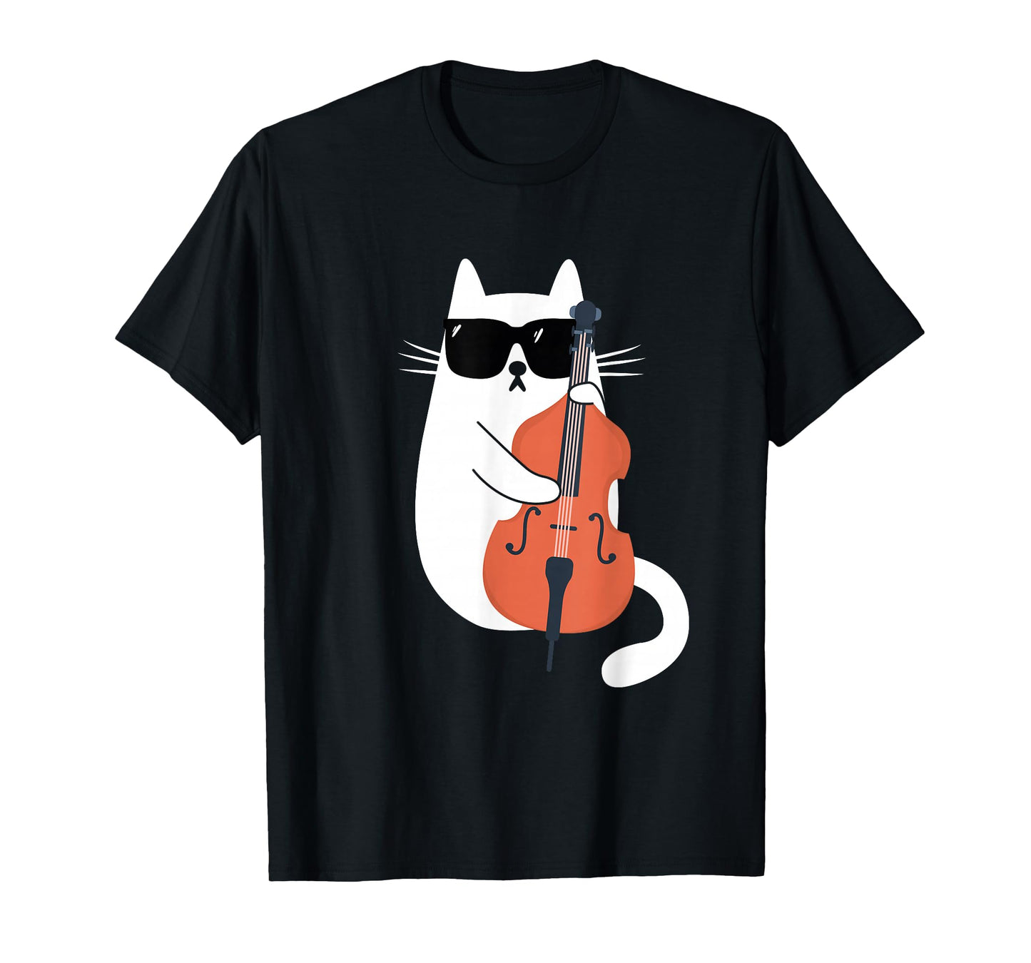 Funny Cat Wearing Sunglasses Playing Double Bass Musician T-Shirt