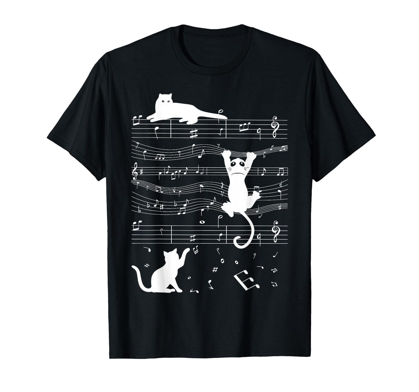Cute Cat Kitty Playing Music Clef Piano Musician Art Funny T-Shirt