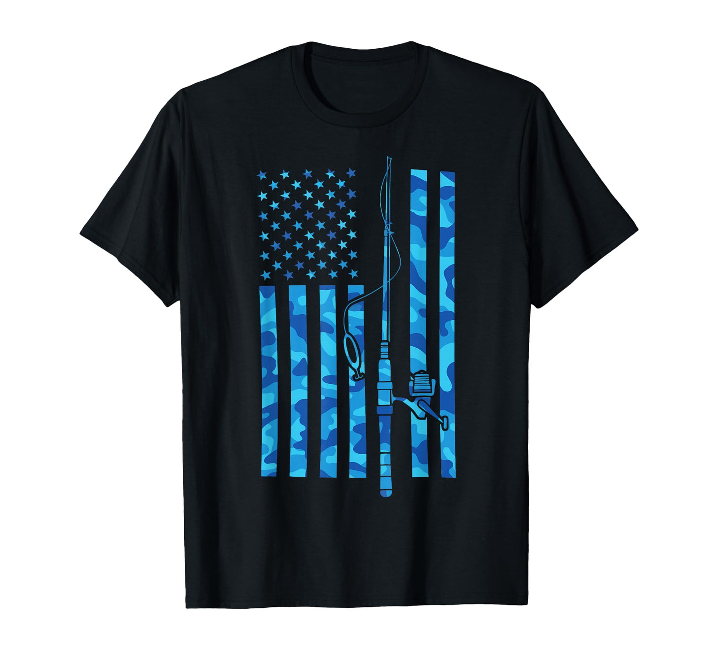 Fishing Rod USA Flag Fishing America Bass Fishing Fisher T-Shirt
