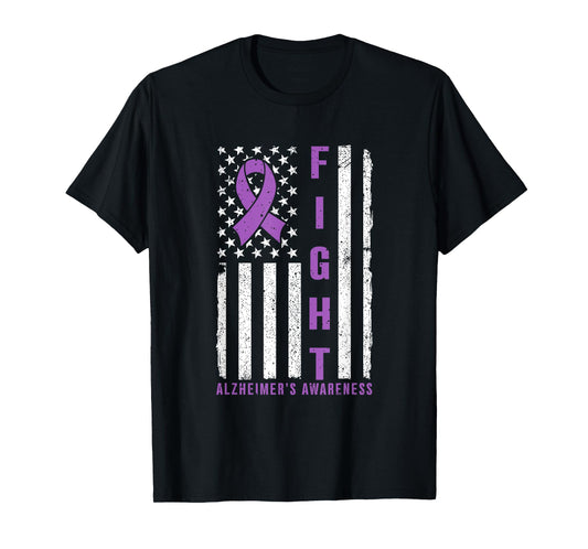 Fight Against Alzheimer's Purple Ribbon American Flag Mens T-Shirt