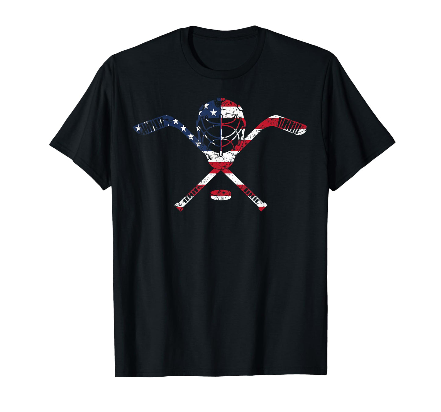 USA American Flag Ice Hockey Goalie Mask Stick Patriotic T-Shirt