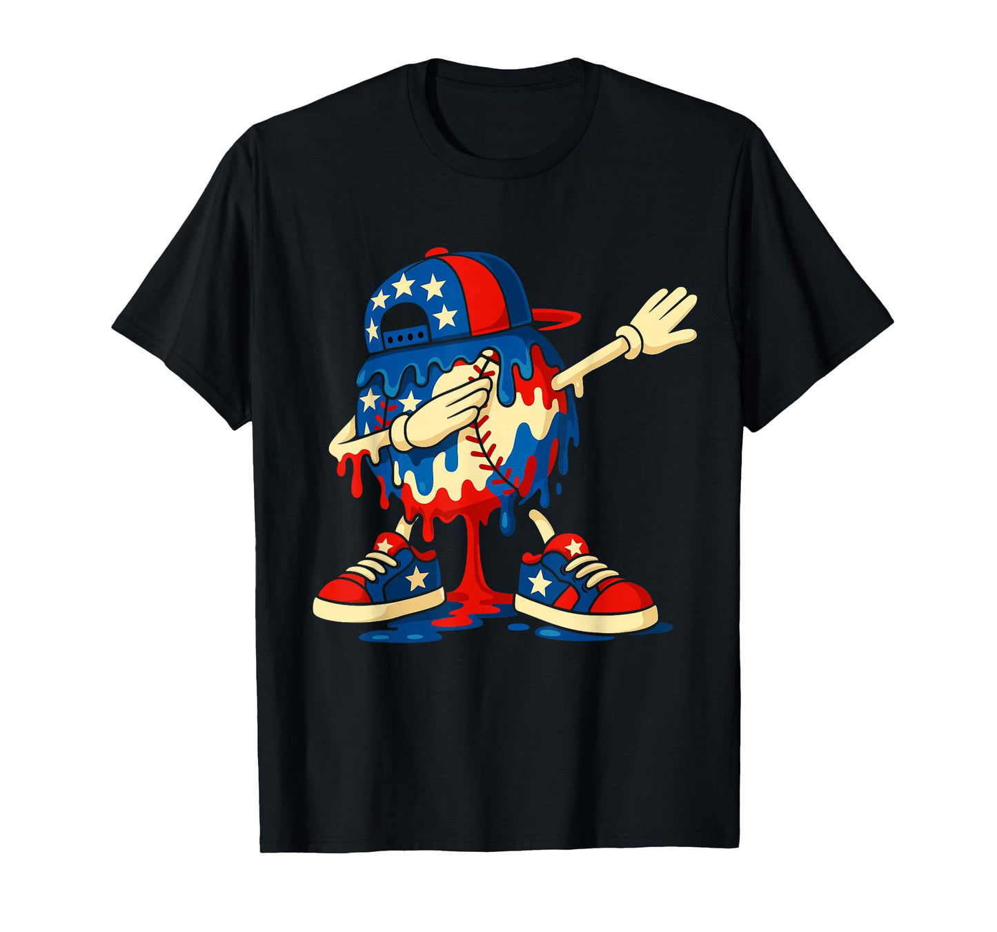 4th of July Dabbing Baseball Drip Ice Cream for Boys USA T-Shirt