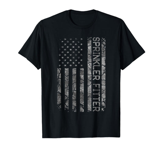 Funny Job Title Worker American Flag Sprinkler Fitter T-Shirt for Women Men