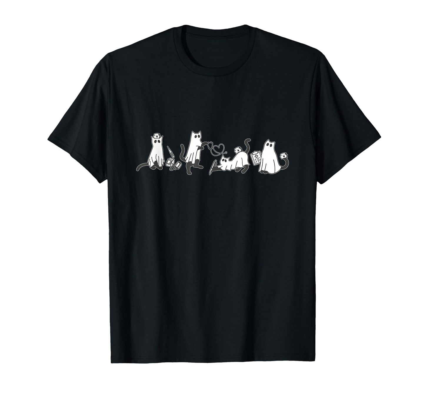 Cute Black Cat Nurse Halloween Ghost Nurse Cat Lover Cat Mom T-Shirt
