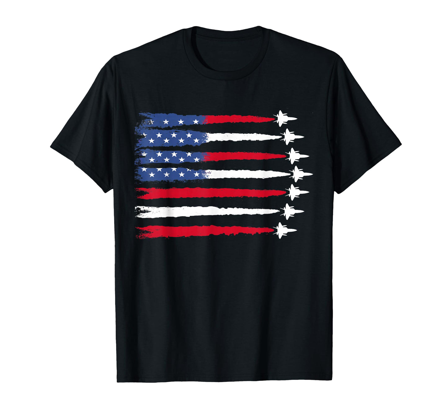 Patriotic Red White Blue USA Flag Fighter Jets 4th of July T-Shirt