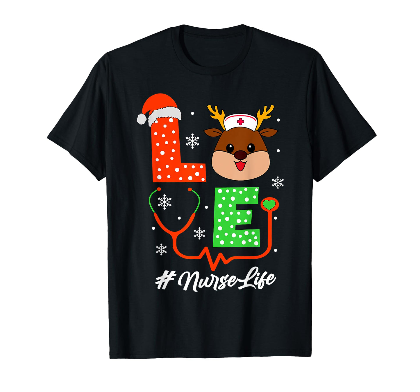Christmas Nurse Scrub Tops For Women Love Reindeer Nurse T-Shirt