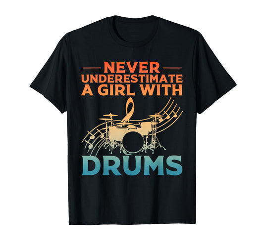 Funny Drummer Art For Women Girls Drum Set Musician Drumming T-Shirt