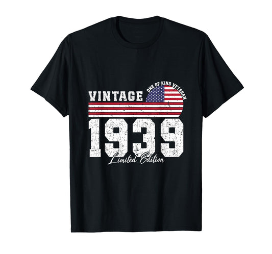 Vintage 1939 Birthday American Flag Patriotic Veterans Day T-Shirt