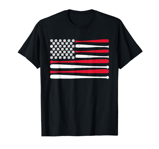American Flag Baseball USA Vintage Baseball Sport Fan T-Shirt