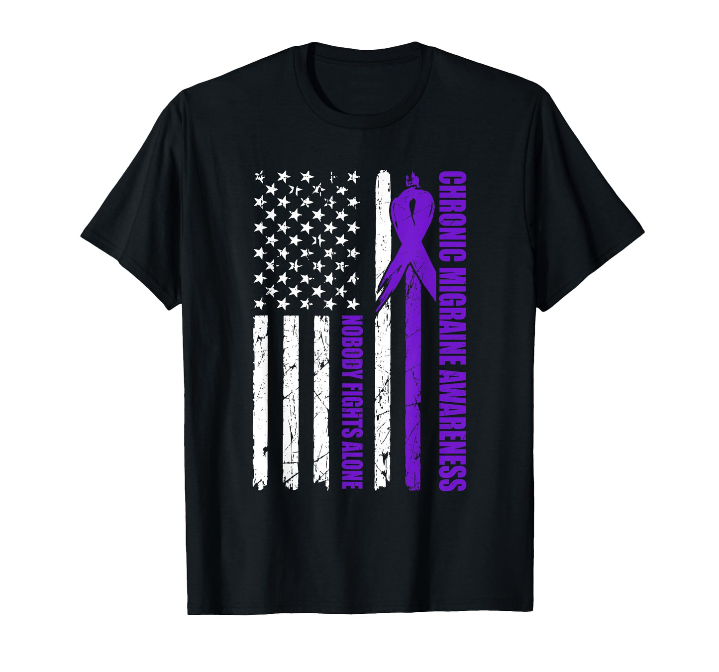 Chronic Migraine Awareness USA Flag Purple Ribbon Mens Dads T-Shirt