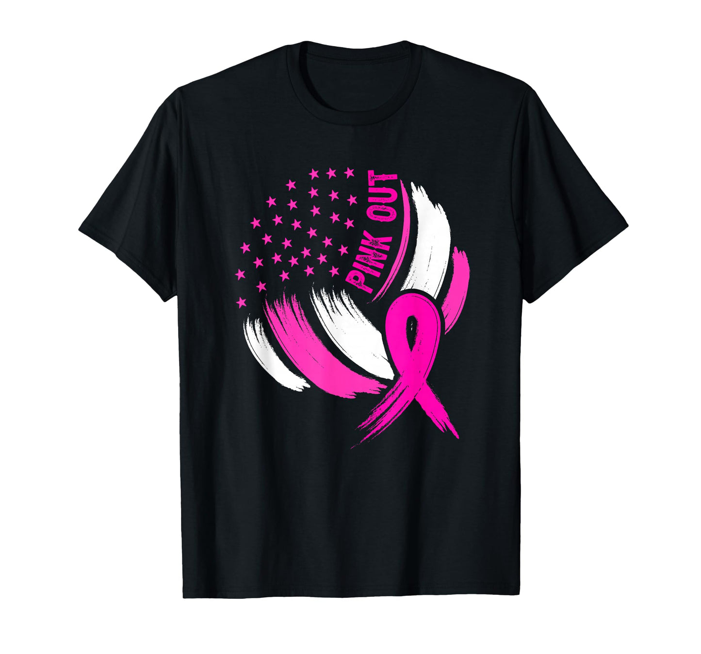 Volleyball Pink Out Breast Cancer Awareness Ribbon USA Flag T-Shirt