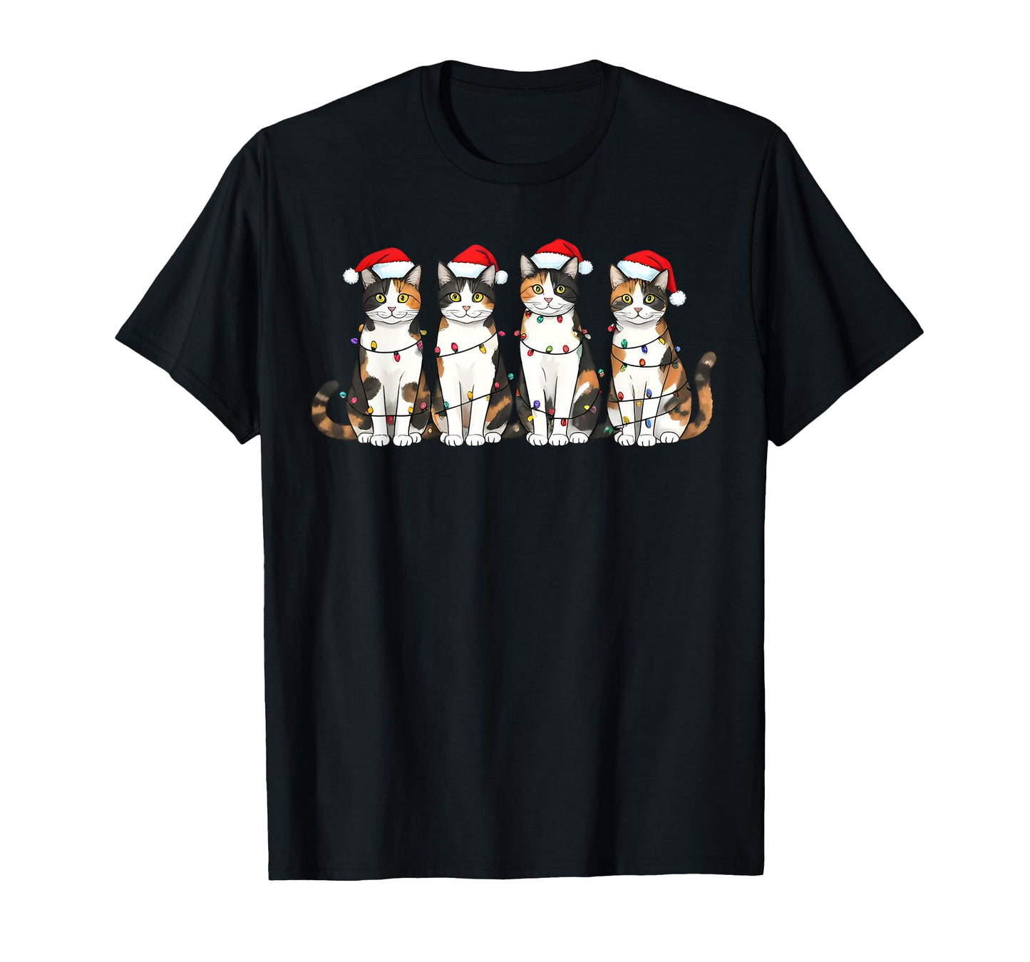 Calico Cat Santa Christmas Lights T-Shirt for Men Women Kids
